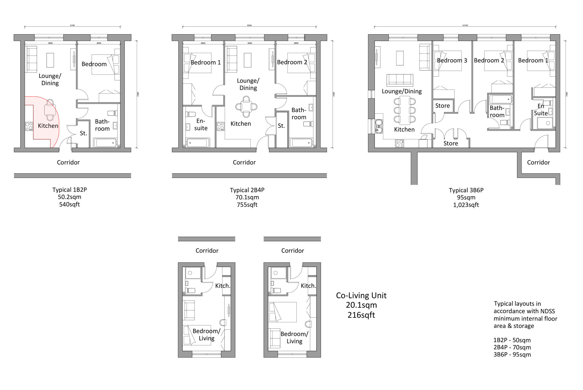 Typical apartment layouts